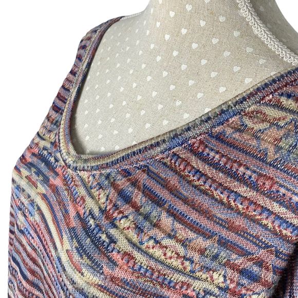 Zara Multicoloured Knit Top Small Aztec Pattern Size Small V Neck Oversized - Picture 3 of 5